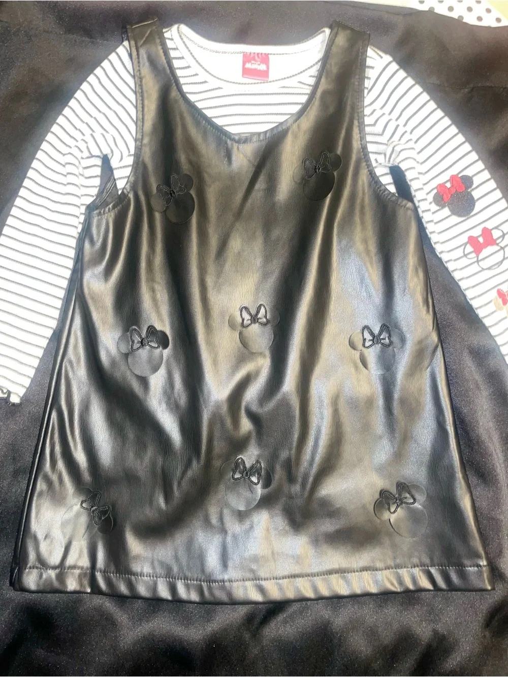 Disney Black Faux Leather Minnie Pinafore Tunic Set
